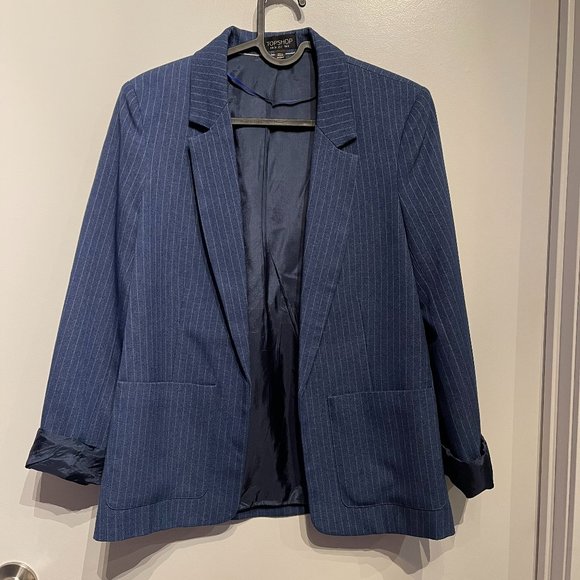 Topshop Denim Striped Blazer, Size US 2 - Picture 1 of 5
